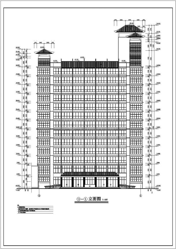 1.2万平米13层框架结构商务酒店全套平立剖面设计CAD图纸（含水箱层）-图一