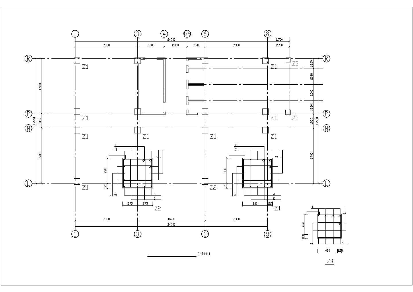 24x15米左右13层框架结构商务宾馆全套结构设计CAD图纸