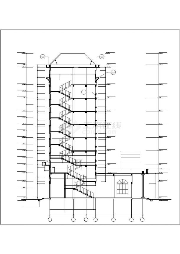 湖州市某商业街某9层框架结构商务宾馆建筑设计CAD图纸-图二