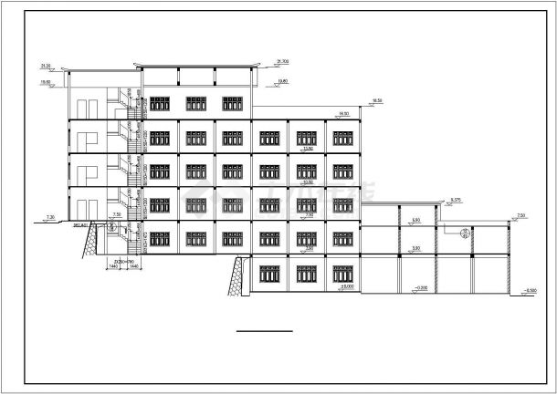 重庆市某商业街3900平米五层框架结构商务旅馆建筑设计CAD图纸-图一