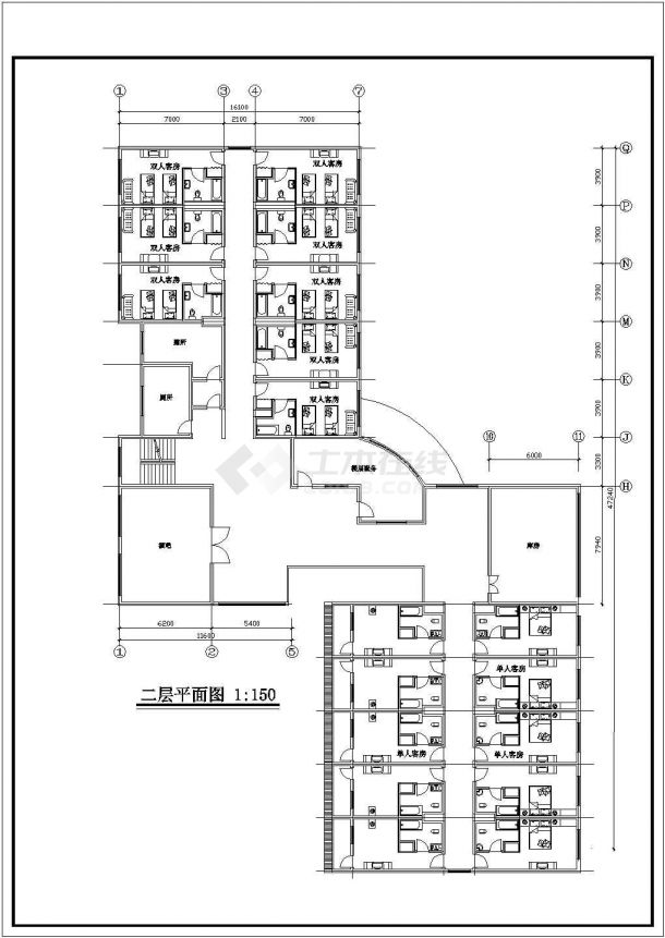 3800平米4层框架结构连锁宾馆建筑设计CAD图纸（3套方案）-图一