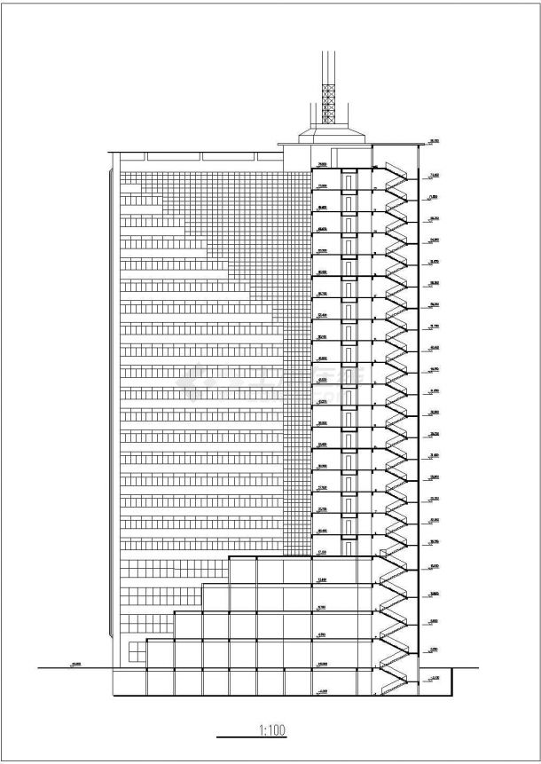 长春市某商业街2.1万平米22层框架结构商务宾馆平立剖面设计CAD图纸-图二