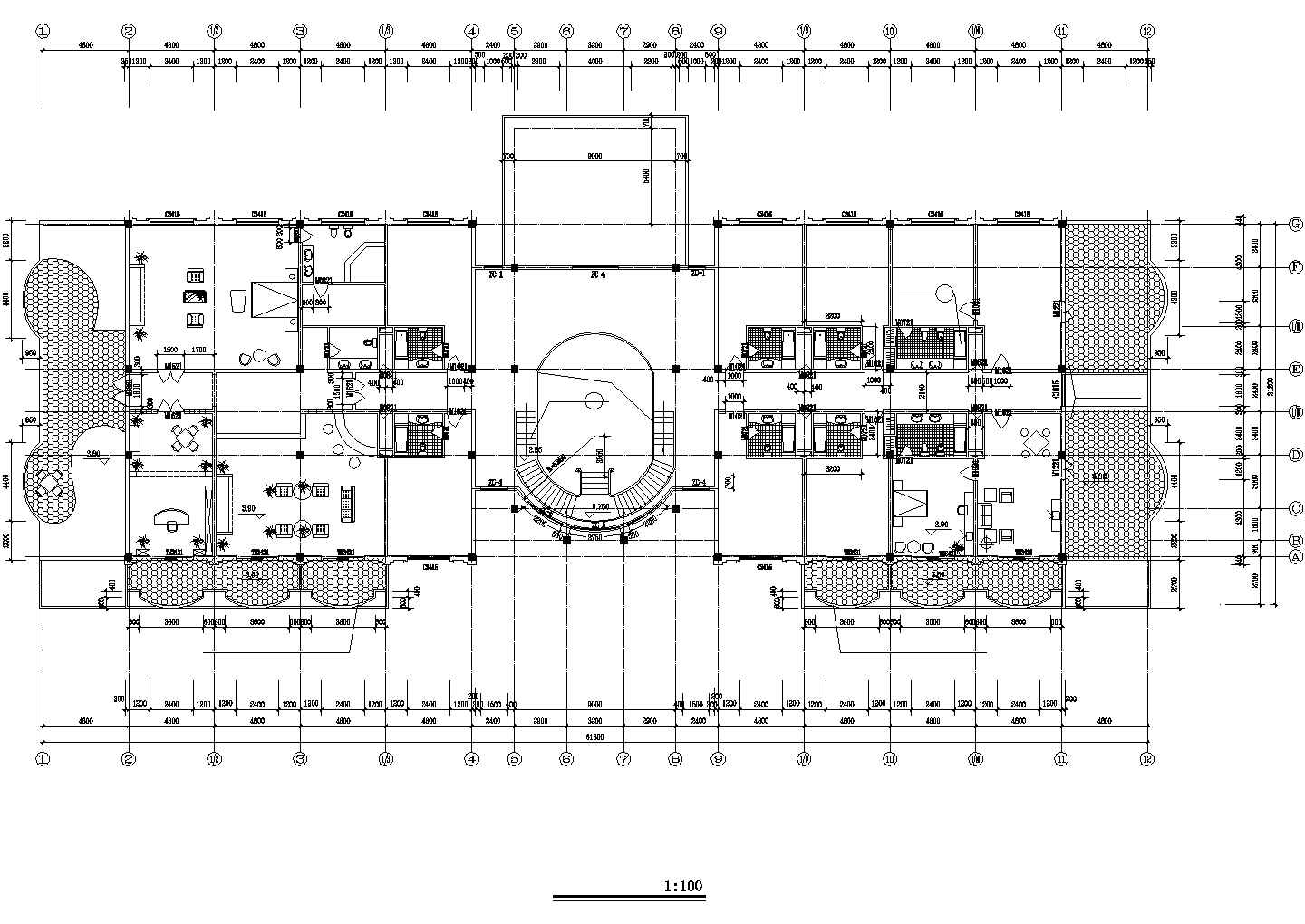 1800平米2层框架结构欧式风格商务酒店建筑设计CAD图纸