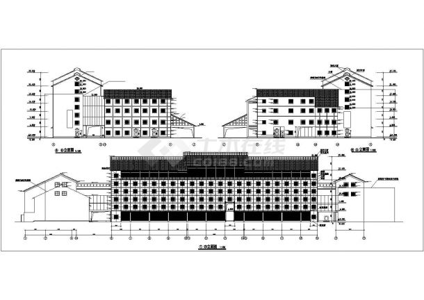 6000平米四層框架結構仿古建築民宿賓館建築設計cad圖紙