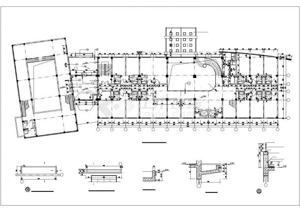 1540平米5+1层框架结构商务酒店平立剖面设计CAD图纸-图二