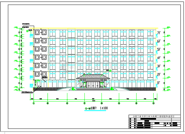 5535平米七层框架办公楼建筑施工cad图，共十一张-图一