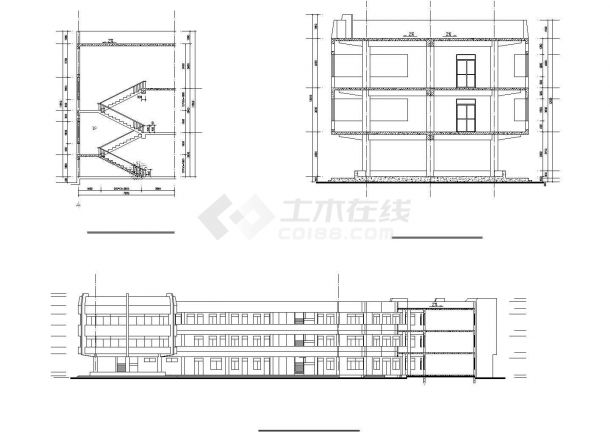 郑州某社区幼儿园2440平米3层框架结构教学楼平立剖面设计CAD图纸-图二