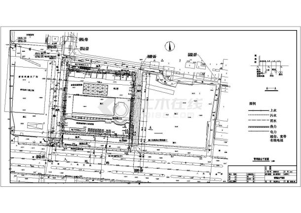 邯郸某大厦全套室外管网综合规划cad图纸(含给排水平面图)-图一