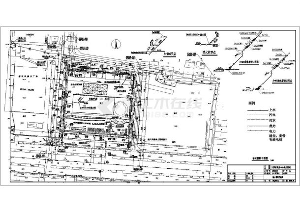 邯郸某大厦全套室外管网综合规划cad图纸(含给排水平面图)-图二