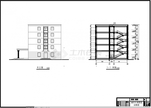 5443平米五层框架办公楼建筑施工cad图纸-图二
