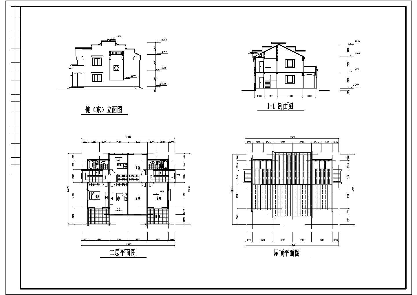 苏州某自建农村小康住宅全套建筑方案图(含屋顶平面图)