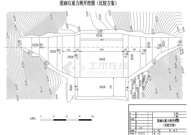 【江苏】某重力坝全套施工设计cad图纸(含浆砌石重力坝开挖图)-图二