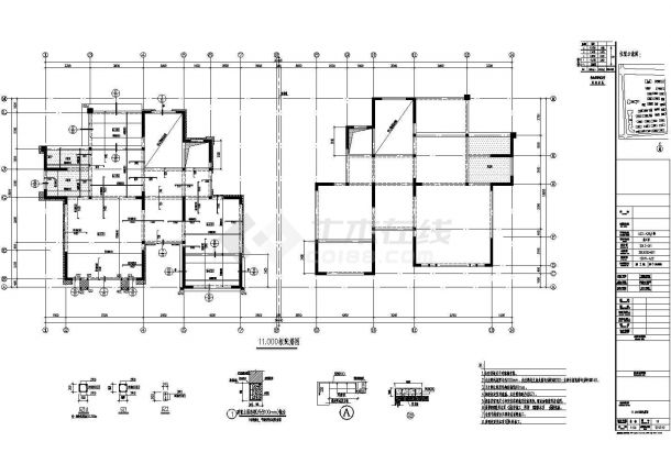 河南某四层砖混结构别墅结构施工CAD图-图二