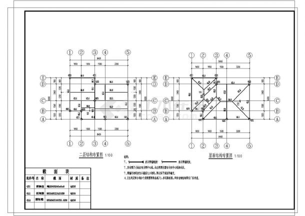 二层轻钢框架结构别墅结构CAD施工图（21张）-图一