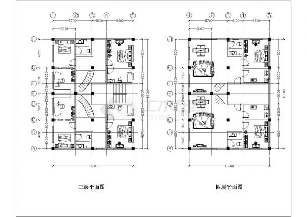 某县城几套现代风格别墅施工CAD平面图-图二