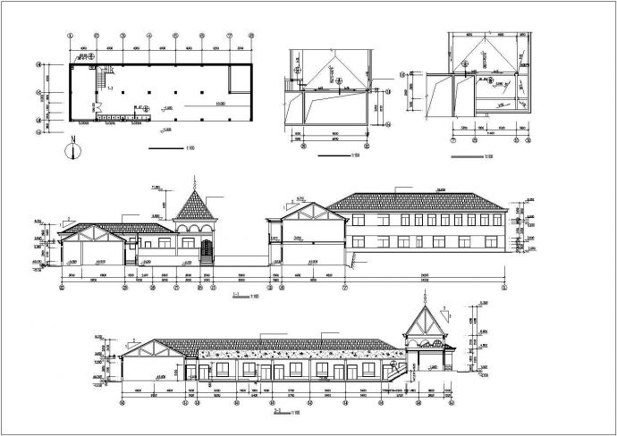 某城市2层框架结构社区幼儿园平立剖面设计CAD图纸_图1