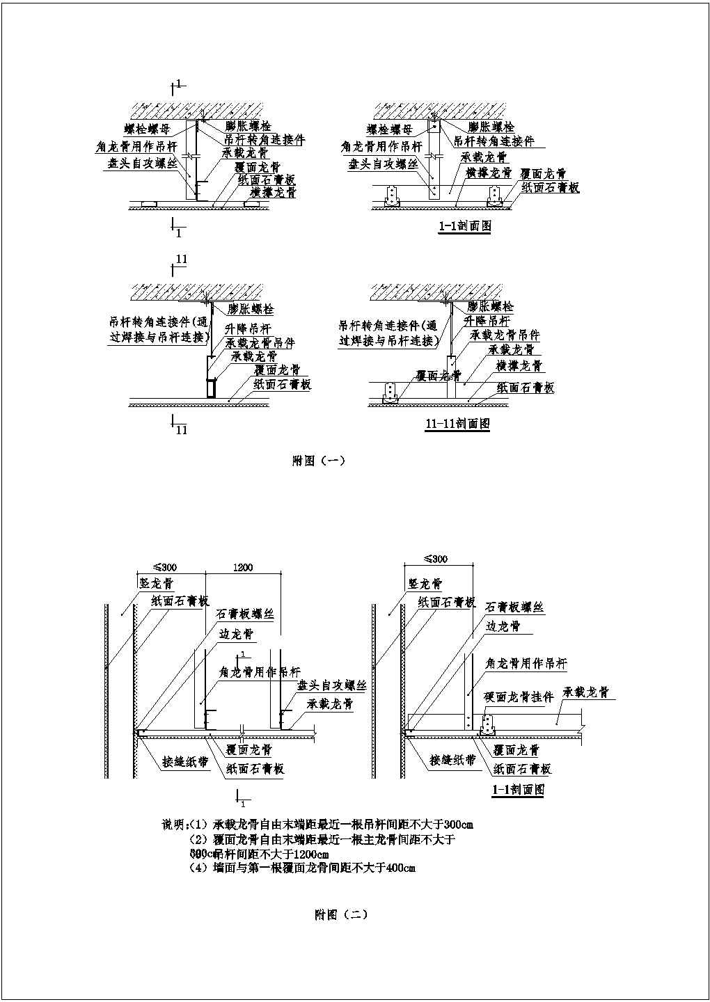 某轻钢龙骨石膏板吊顶节点CAD详细施工大样