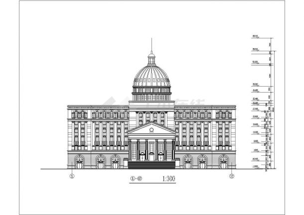 6100平米8层框架结构欧式风格办公楼平立剖面设计CAD图纸-图一