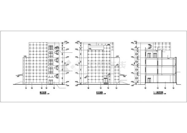 南京某单位占地970平米4层框架结构行政办公楼平立剖面设计CAD图纸-图二