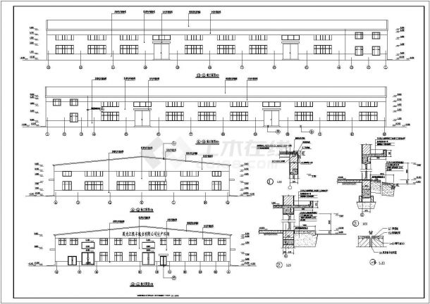 41m跨造纸生产车间建筑立面图建筑全套cad图，含效果图-图二