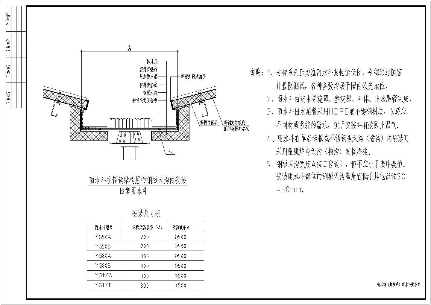 某热电厂虹吸式屋面雨水排水系统设计cad施工图