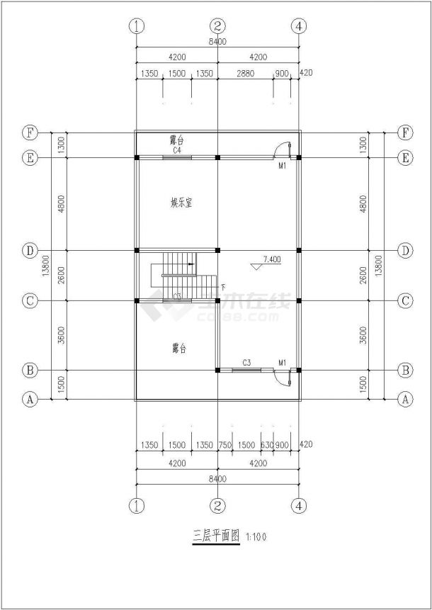 375平米3层框混结构独立别墅全套平立剖面设计CAD图纸-图一