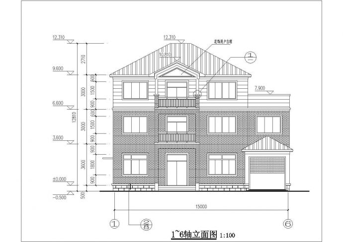380平米3层砖混结构单体乡村别墅平立剖面设计CAD图纸_图1