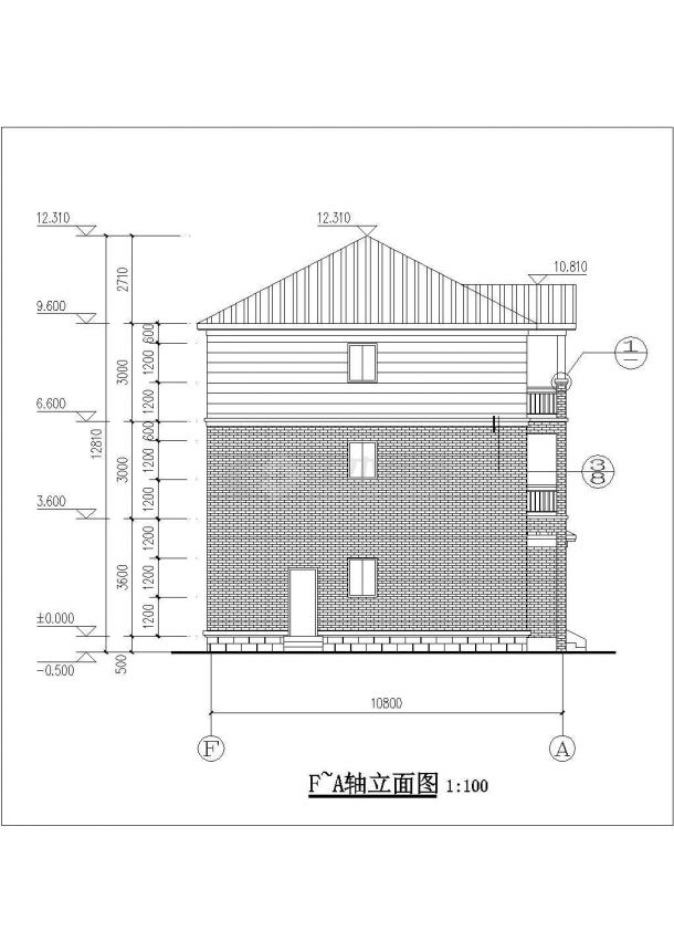 380平米3层砖混结构单体乡村别墅平立剖面设计CAD图纸-图二