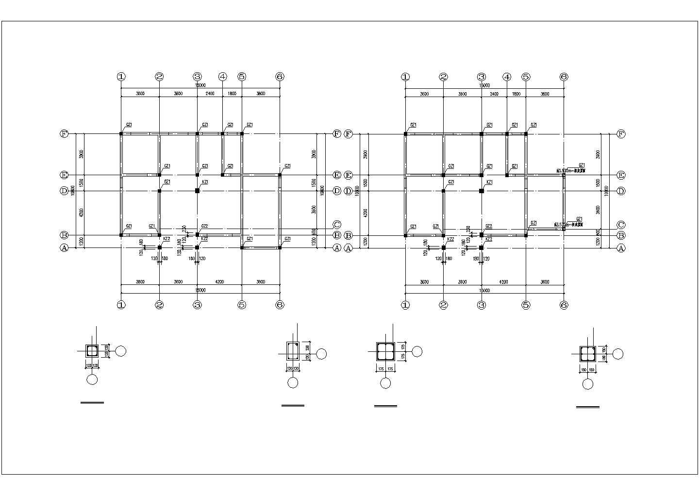 杭州市某村镇3层砖混结构单体乡村别墅全套结构设计CAD图纸