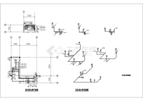 380平米左右3层混合结构独立别墅给排水设计CAD图纸-图二