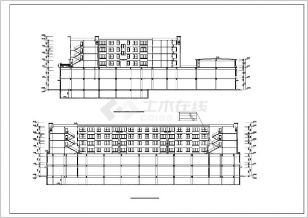 某6层框架结构口字形商住楼平立剖面设计CAD图纸（1-2层商用）-图二