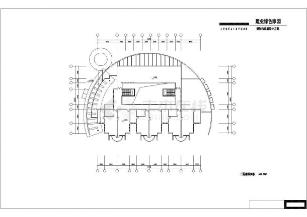 绿色家园之幼儿园三层教学楼（2873㎡）设计cad全套建筑施工图（含效果图）-图二