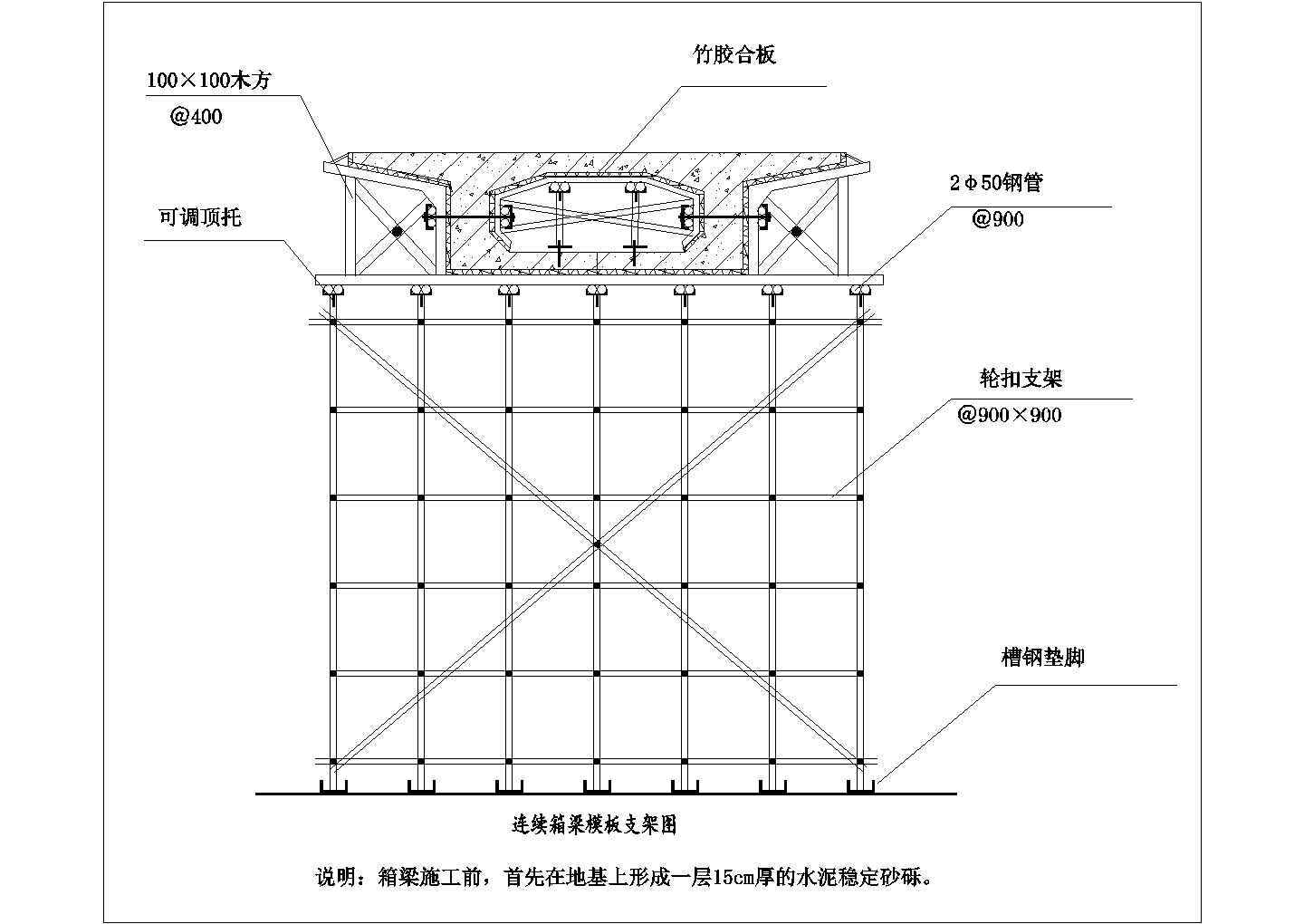 某连续箱梁模板支架CAD设计施工大样图