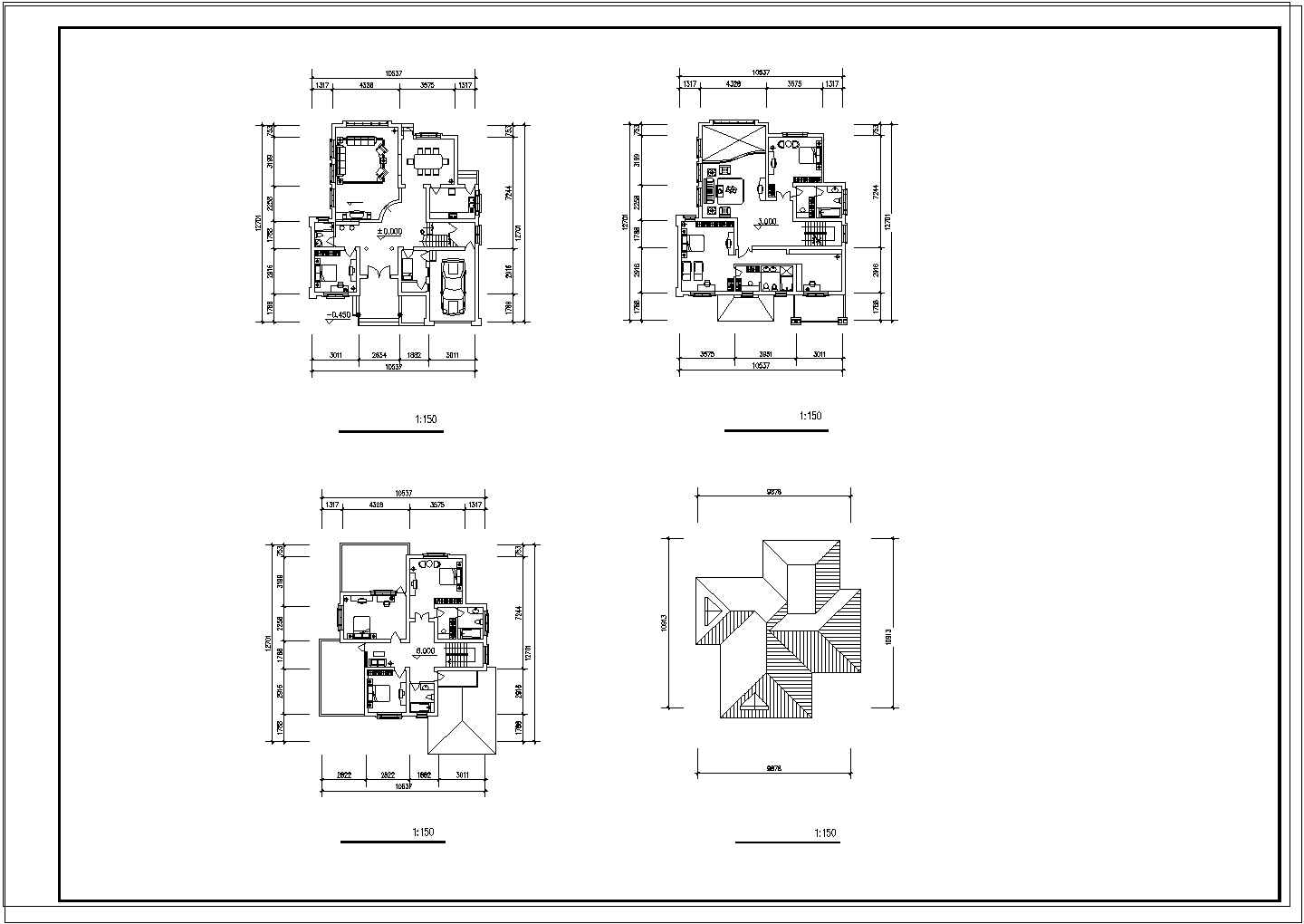 三层美式独立别墅方案图（两个车位）