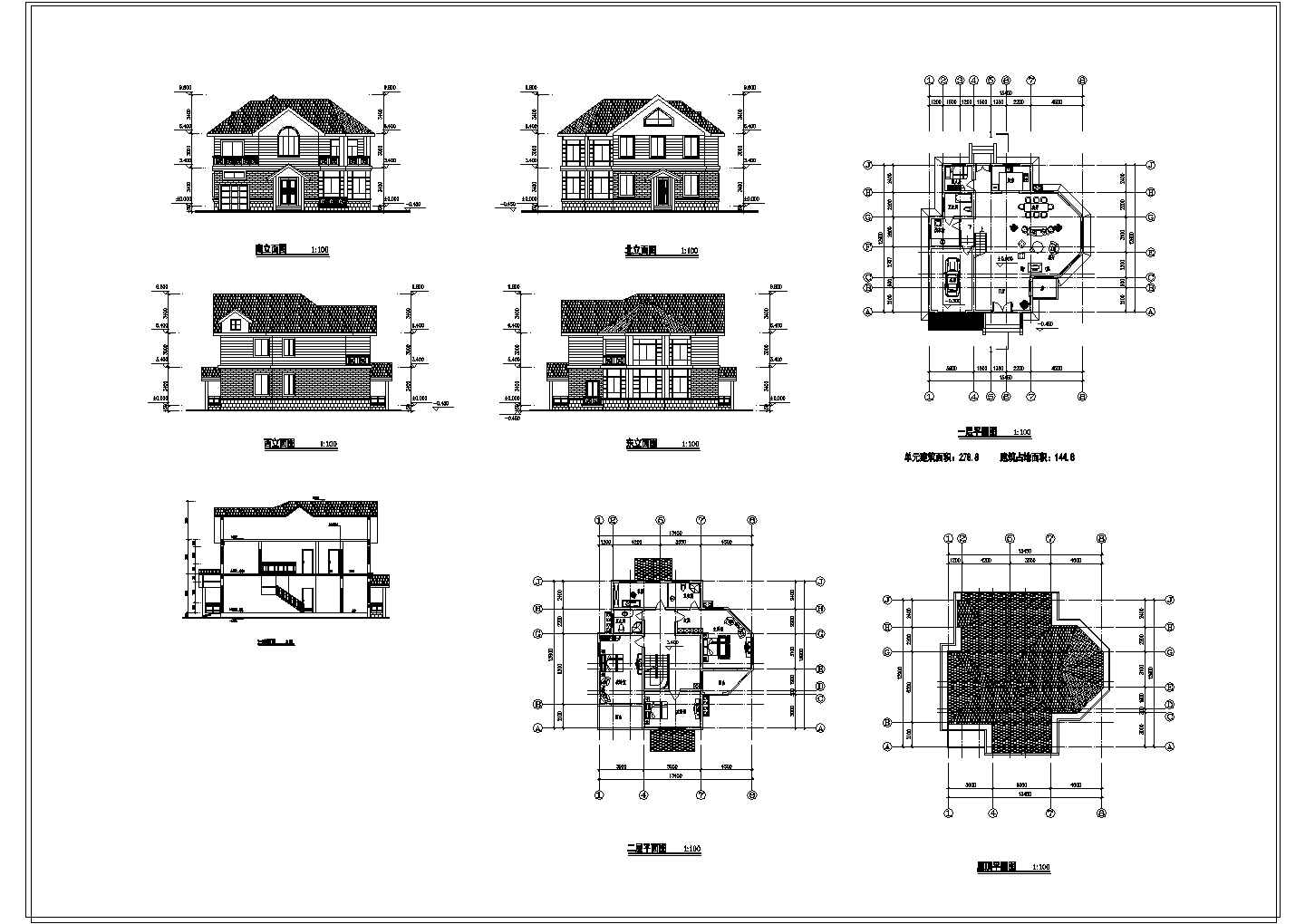 两层坡屋顶别墅建筑设计方案图