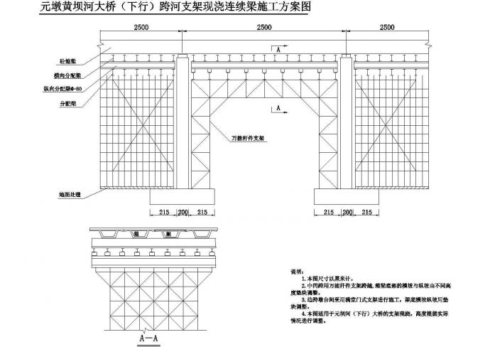 某跨河支架现浇连续箱梁CAD设计施工方案图_图1