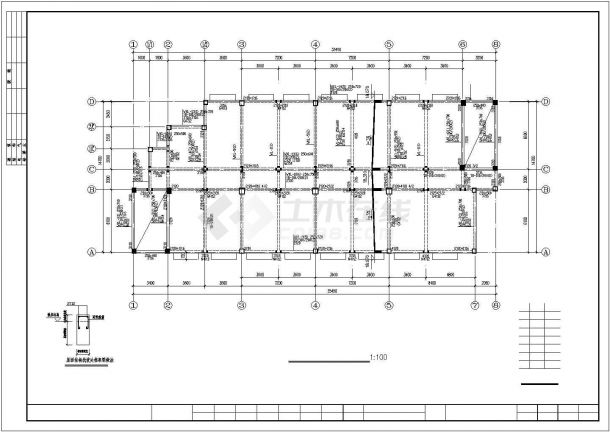 某地区5层框架办公宿舍综合楼CAD施工图-图一