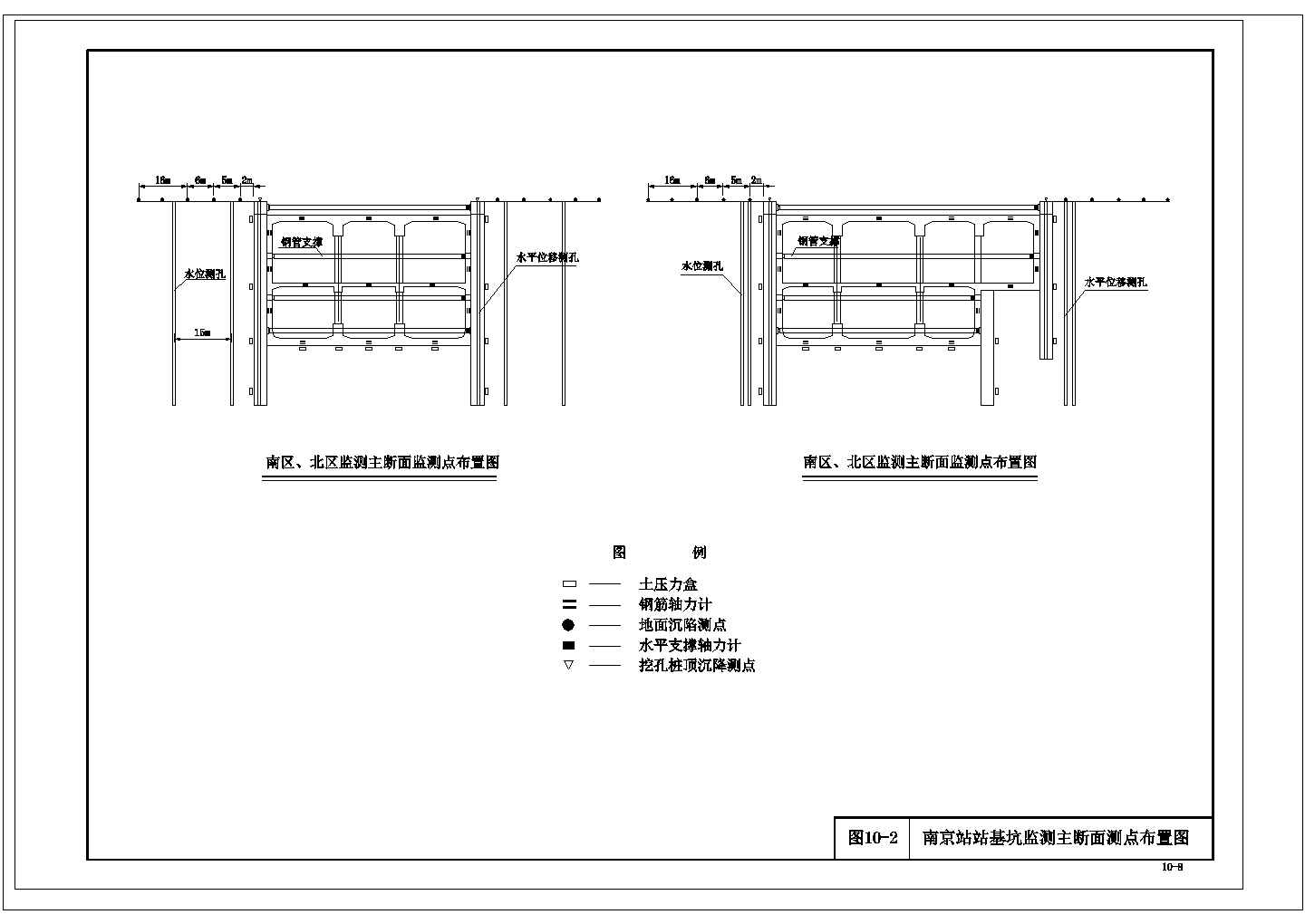 某南京站站基坑监测点主断面测点CAD大样布置图