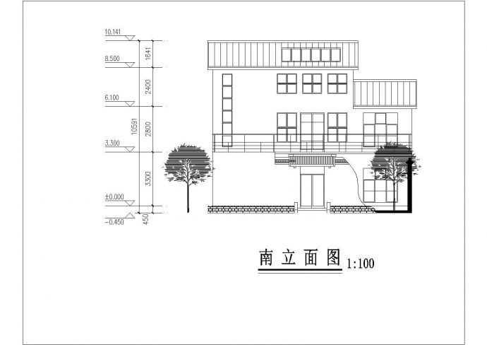 成都市某村镇315平米三层混合结构乡村别墅平立剖面设计CAD图纸_图1