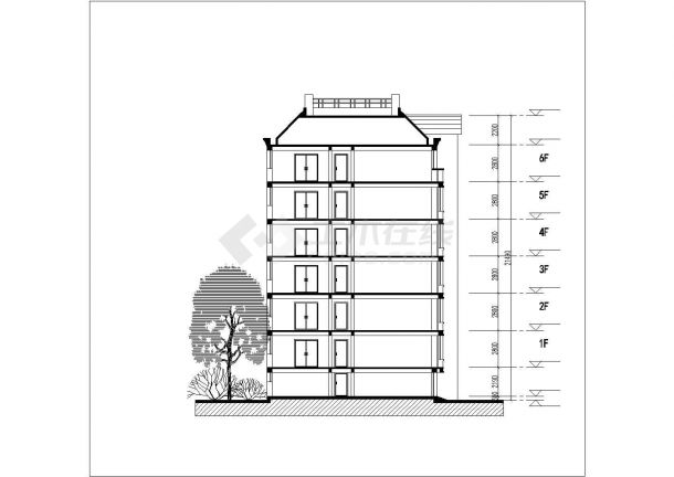 扬州市某小区4650平米六层砖混结构住宅楼平立剖面设计CAD图纸-图二