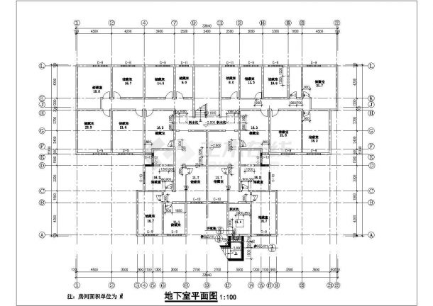 某小区2900平米6层砖混结构住宅楼平面设计CAD图纸（1层4户）-图一