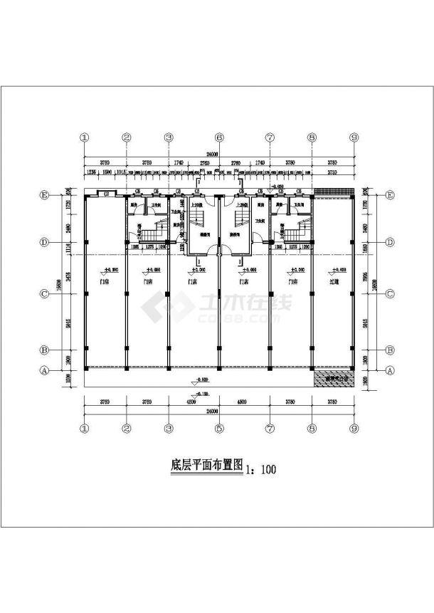 某6层框架结构商住楼建筑设计CAD图纸（底层商用）-图一