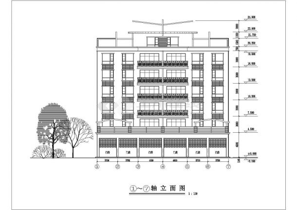 某6层框架结构商住楼建筑设计CAD图纸（底层商用）-图二