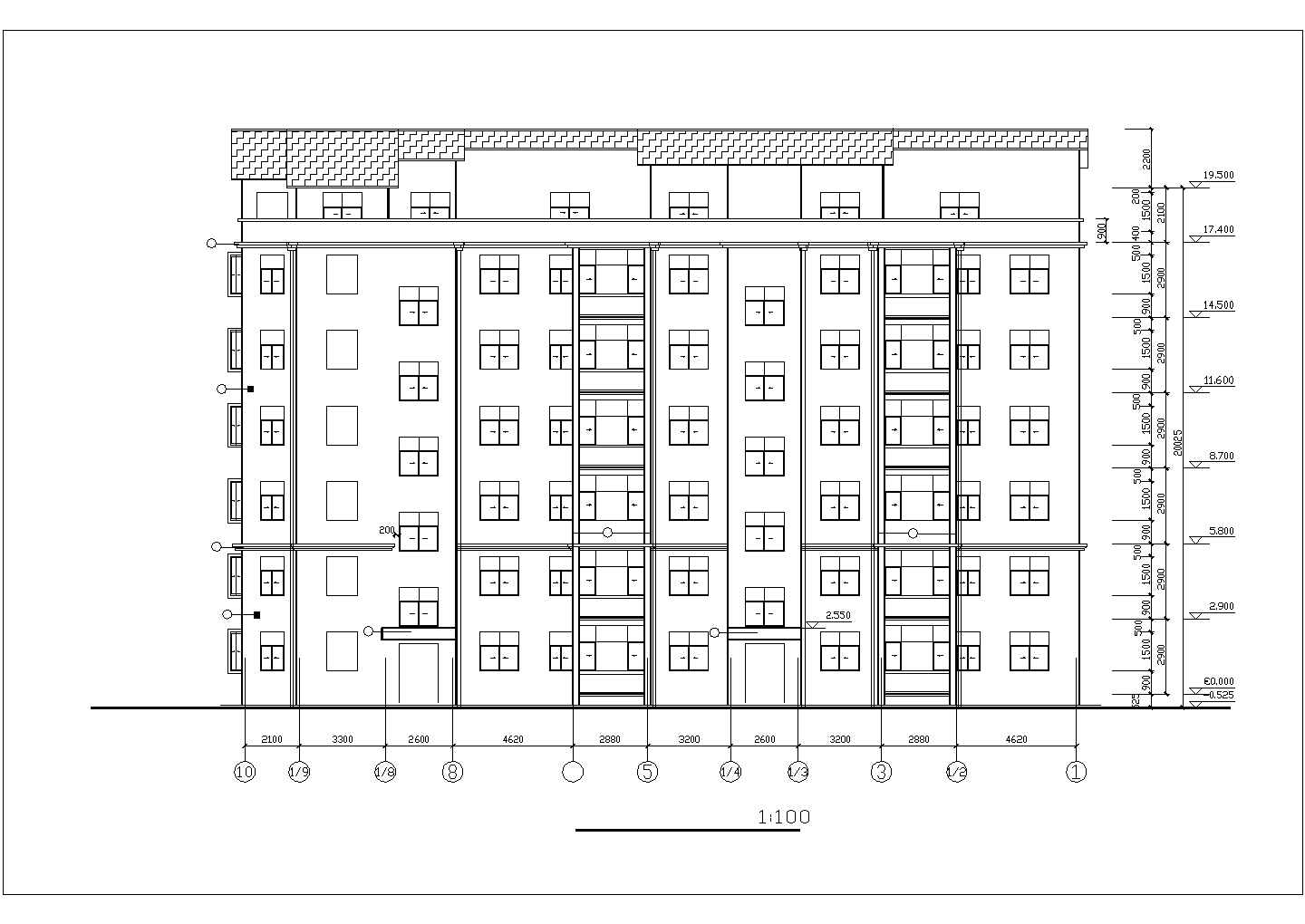4850平米7层框混结构住宅楼全套建筑设计CAD图纸（含阁楼）
