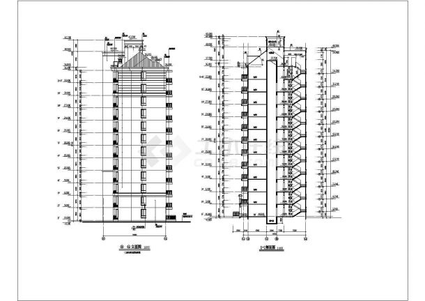 广州市某小区三栋12层框架结构组合式住宅楼平立剖面设计CAD图纸-图一