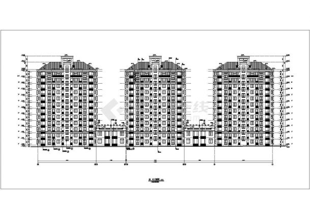 广州市某小区三栋12层框架结构组合式住宅楼平立剖面设计CAD图纸-图二
