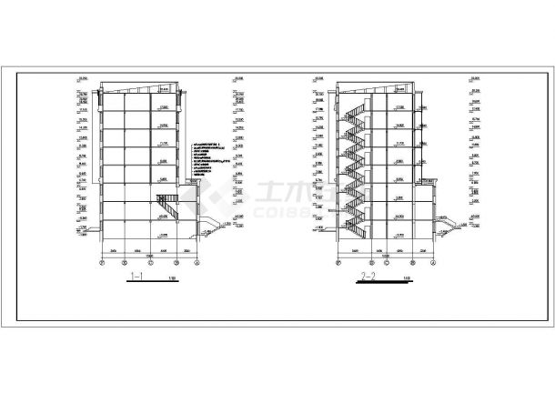 4900平米7层框架结构商住楼平立剖面设计CAD图纸（1-2层商用）-图一