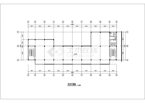 北京市朝阳门地区某社区6层框架结构商业楼平立面设计CAD图纸-图二