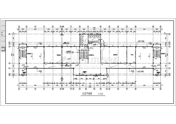 4165平方米某学校五层外廊式教学楼建筑施工cad图，共十二张-图一