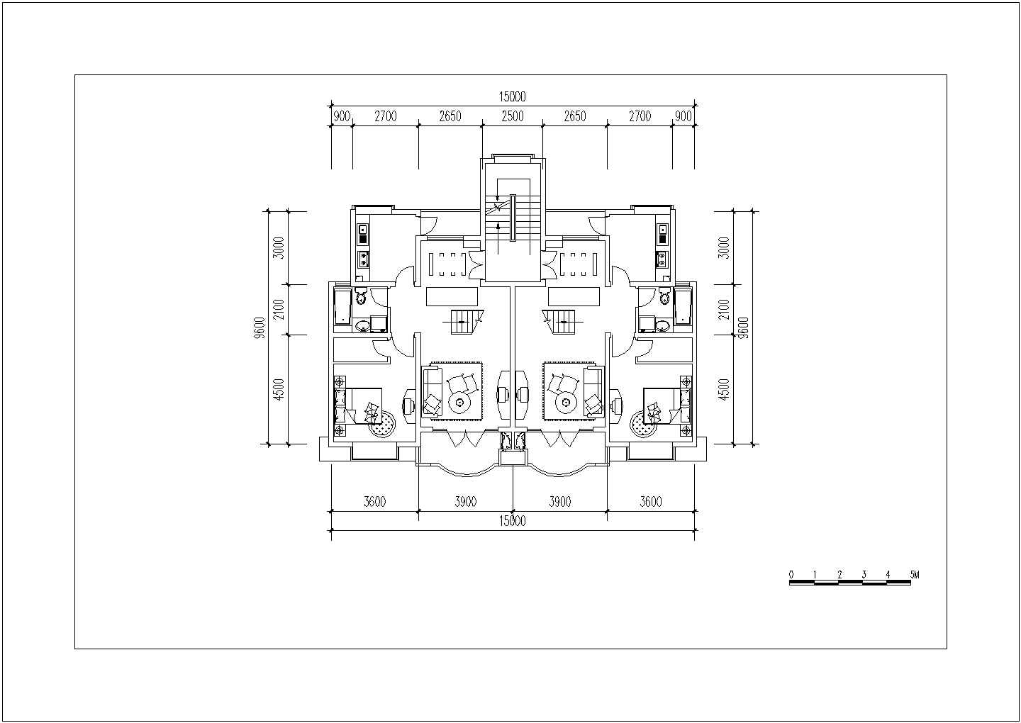 某小区1100平米五层砖混结构住宅楼平面设计CAD图纸（1层2户）